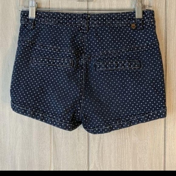 Almost Famous button fly polka dot Mid Rise Dark Wash shorts sz 5 EUC Pin Up - Picture 9 of 9